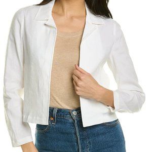 Theory White Shrunken Linen Blend Open Front Jacket